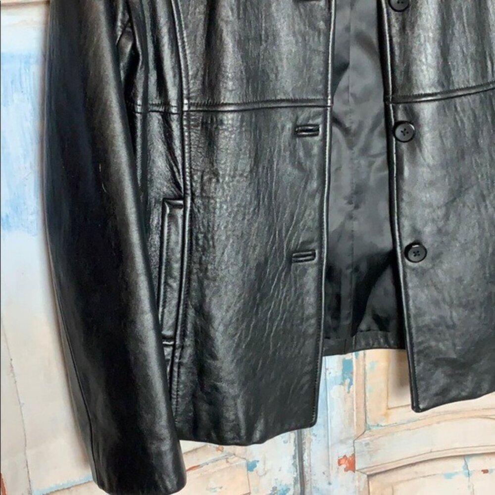 Fourteen Zero Womens Genuine Leather Black Fitted Jacket M Button Front - Picture 5 of 9